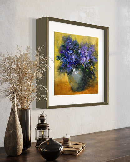 Vibrant Purple Flowers in Vase Oil Painting