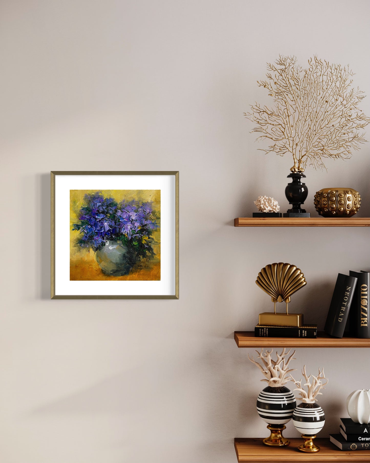 Vibrant Purple Flowers in Vase Oil Painting