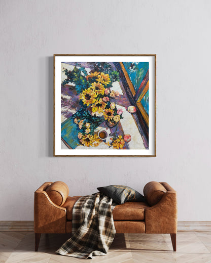 Floral Still Life Oil Painting with Sunflowers