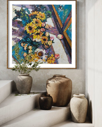 Floral Still Life Oil Painting with Sunflowers