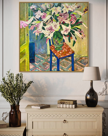 Colorful Lily Arrangement Oil Painting on Chair