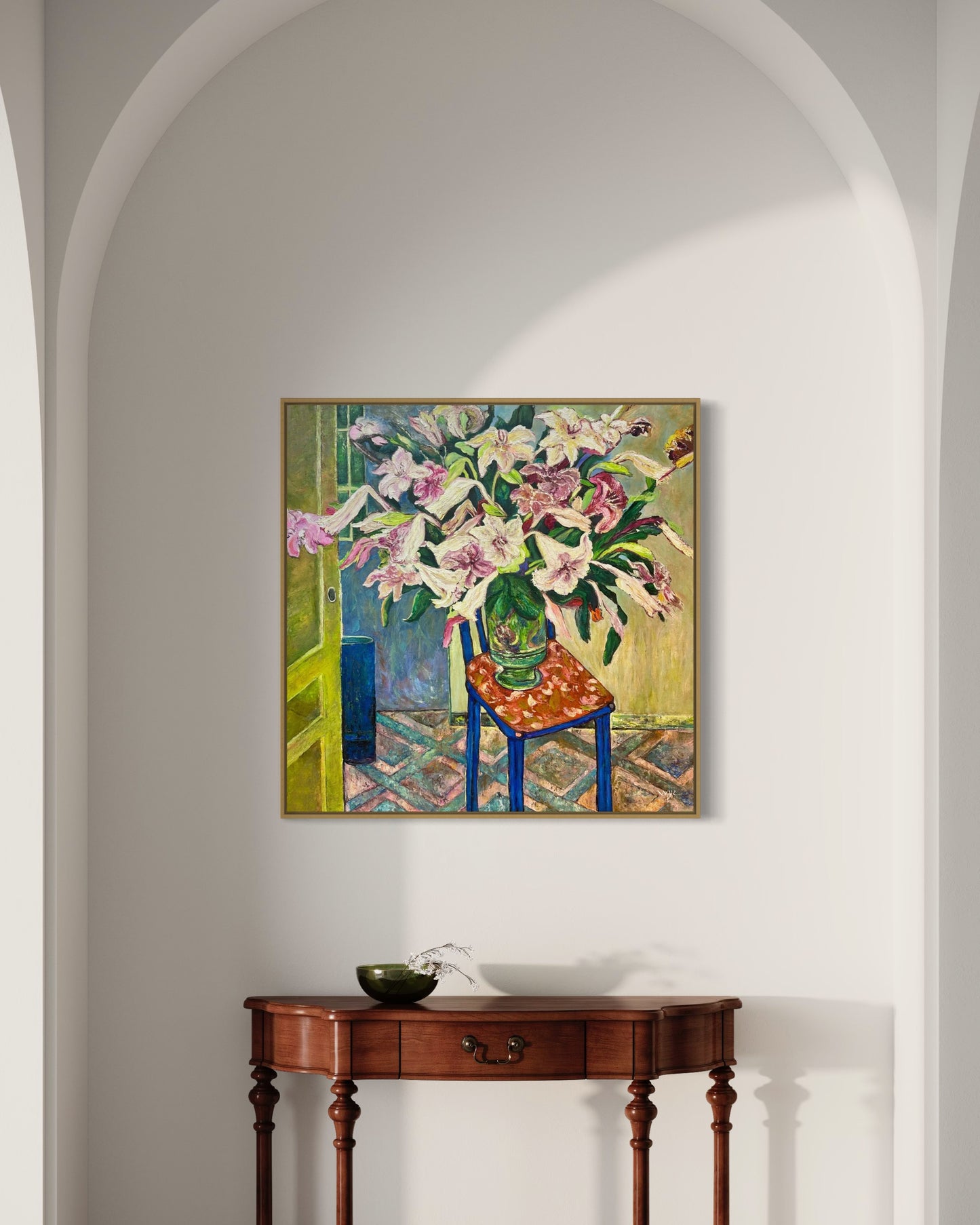 Colorful Lily Arrangement Oil Painting on Chair