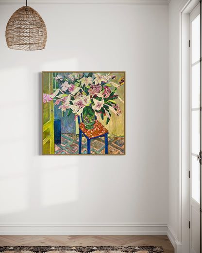 Colorful Lily Arrangement Oil Painting on Chair