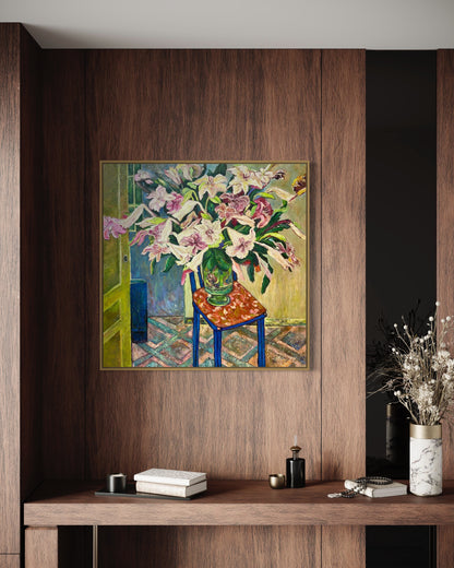 Colorful Lily Arrangement Oil Painting on Chair