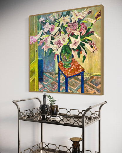 Colorful Lily Arrangement Oil Painting on Chair