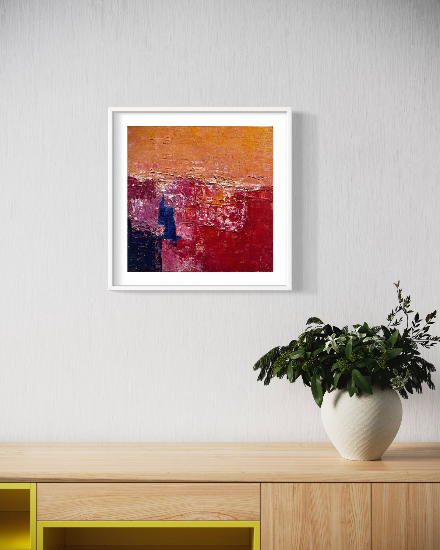 Fiery Red and Orange Abstract Acrylic Painting