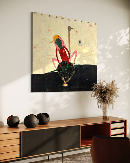 Whimsical Bird and Figure Art Print