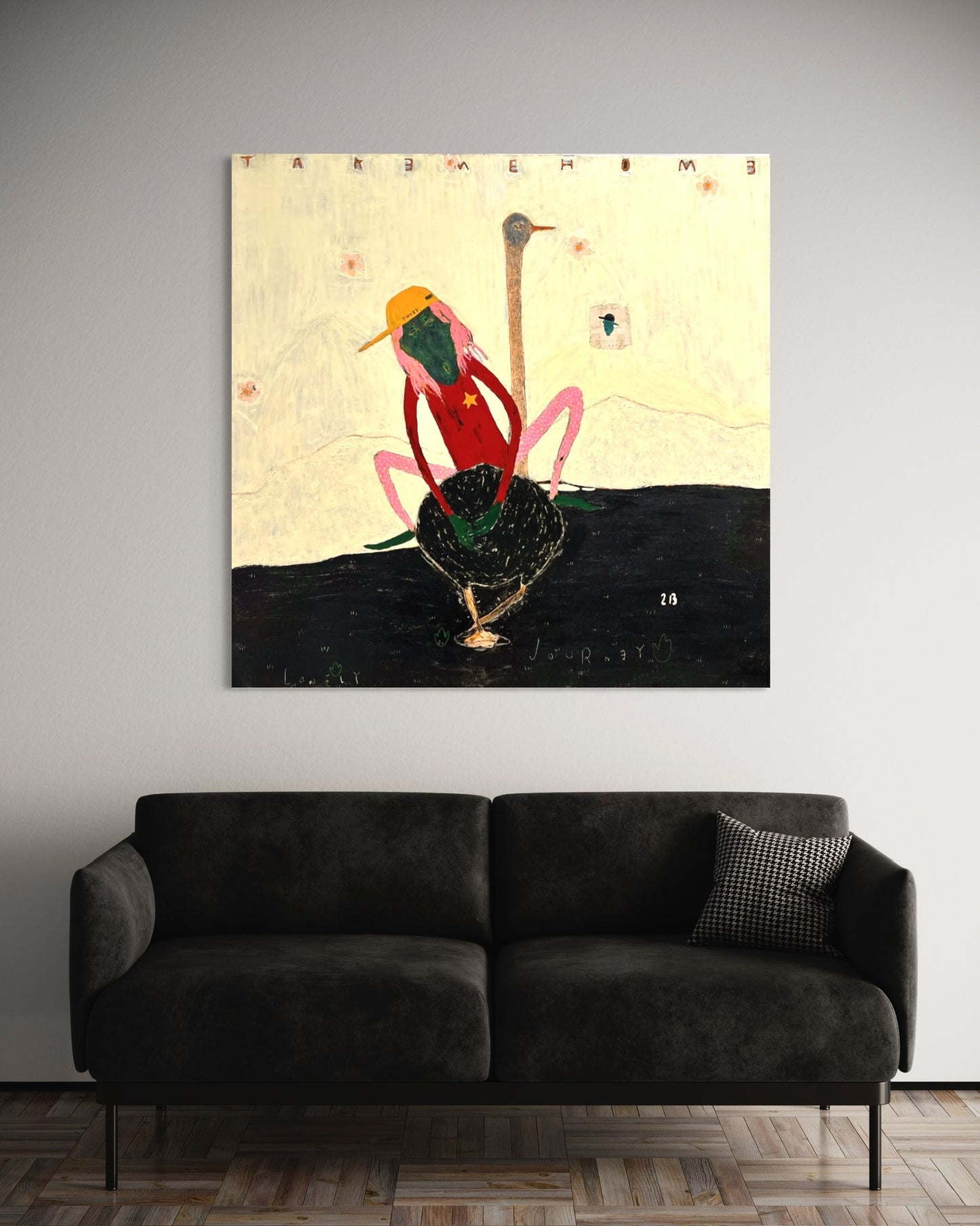 Whimsical Bird and Figure Art Print