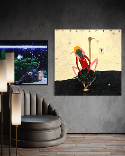 Whimsical Bird and Figure Art Print