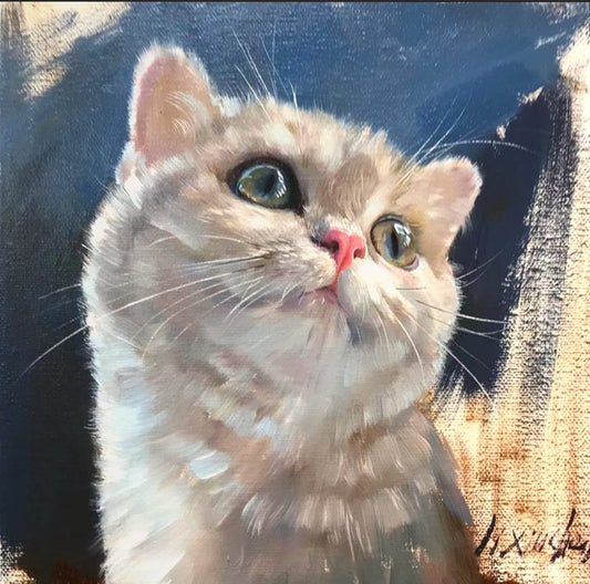 Cute Kitten Staring - Customizable Oil Painting