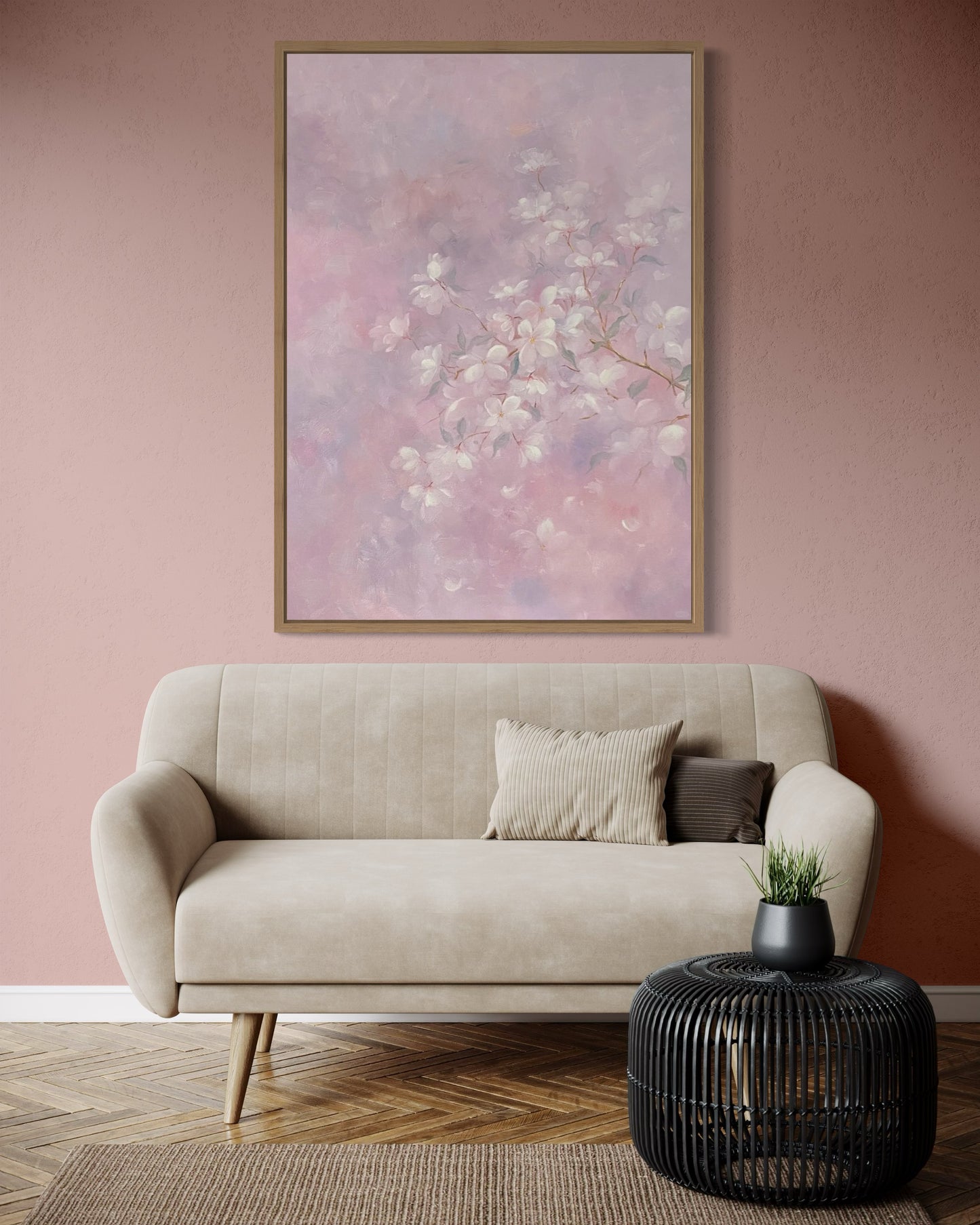 Soft Pink Floral Oil Painting - Hand-Painted Blossoms on Canvas