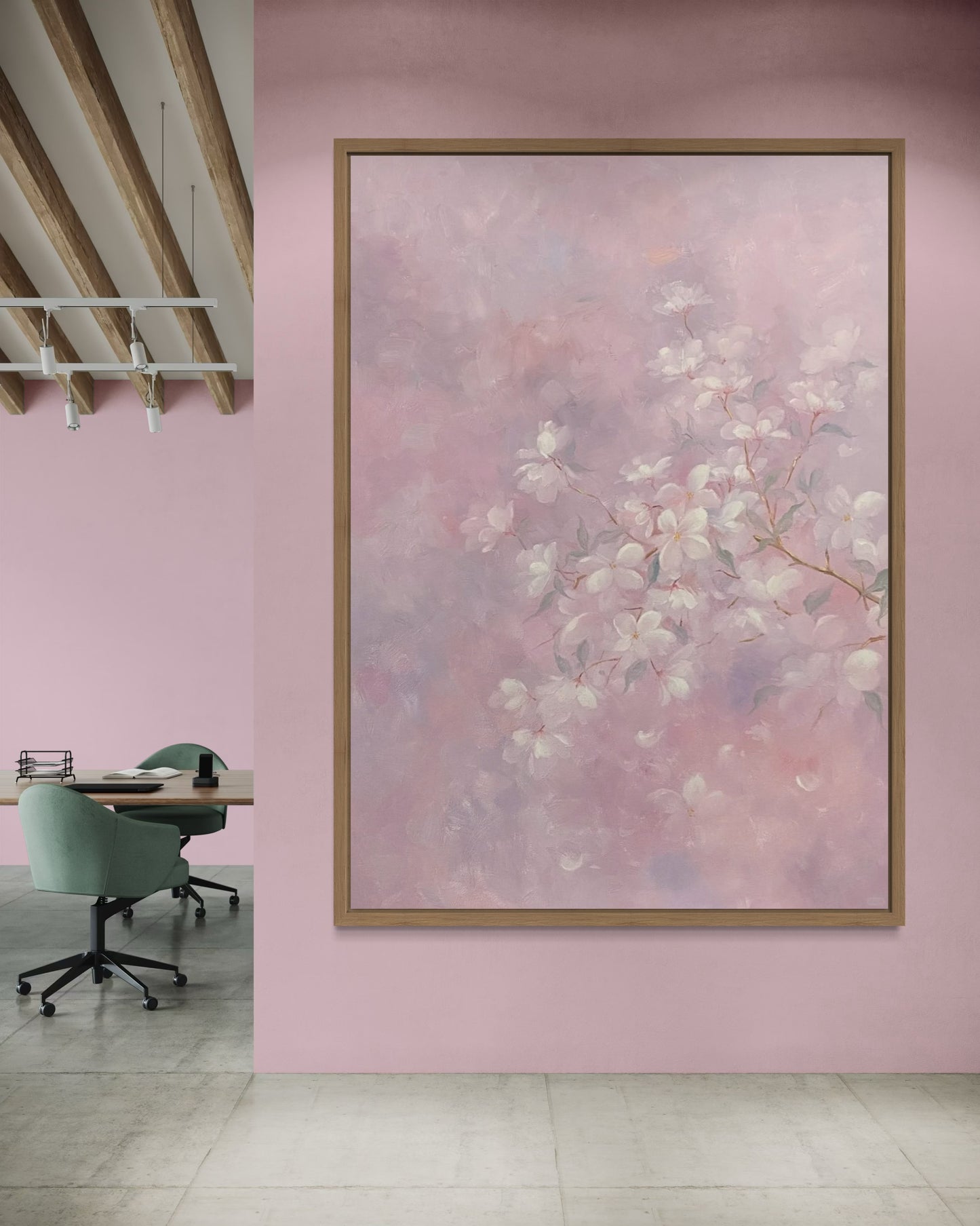 Soft Pink Floral Oil Painting - Hand-Painted Blossoms on Canvas