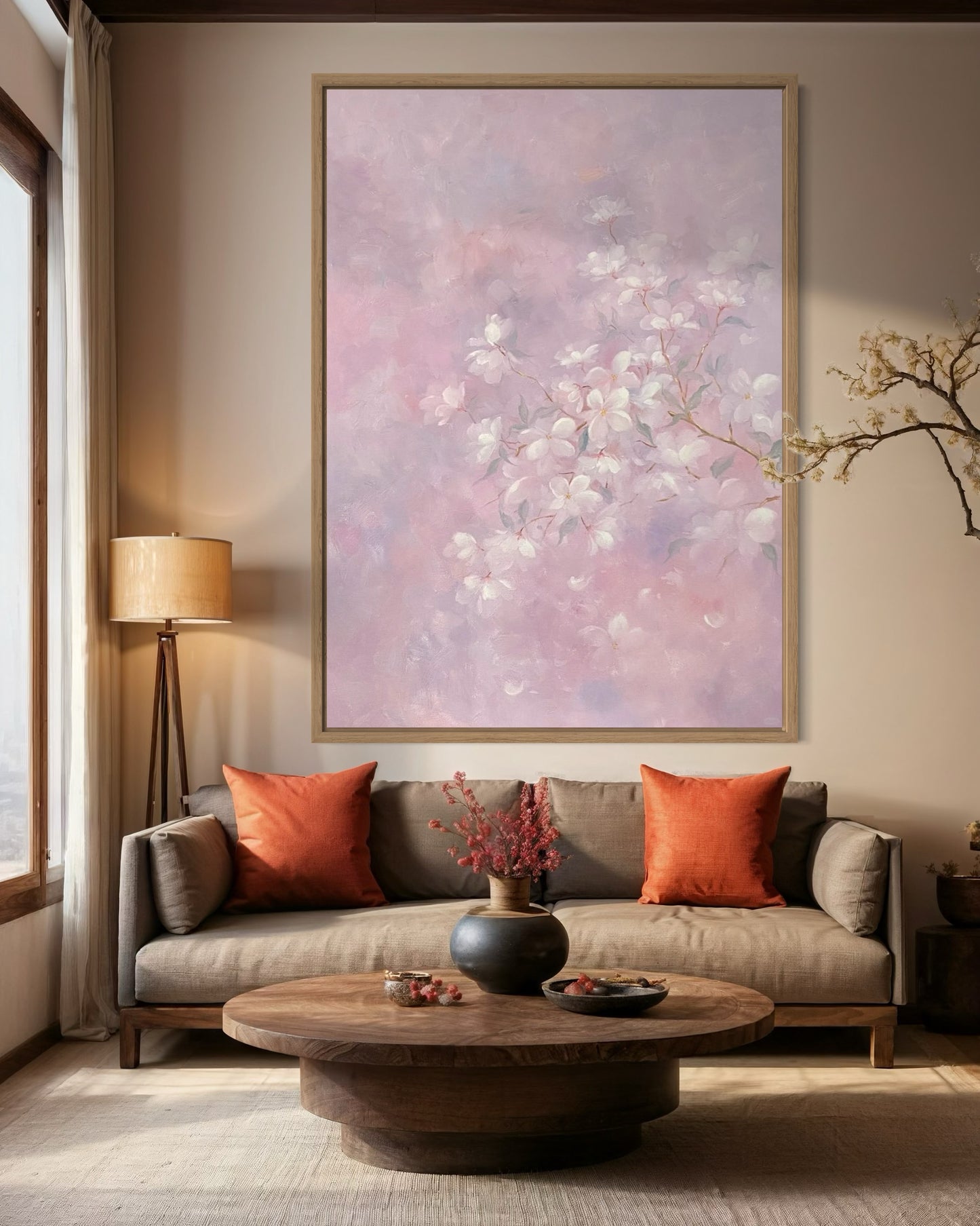 Soft Pink Floral Oil Painting - Hand-Painted Blossoms on Canvas