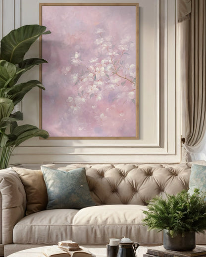 Soft Pink Floral Oil Painting - Hand-Painted Blossoms on Canvas