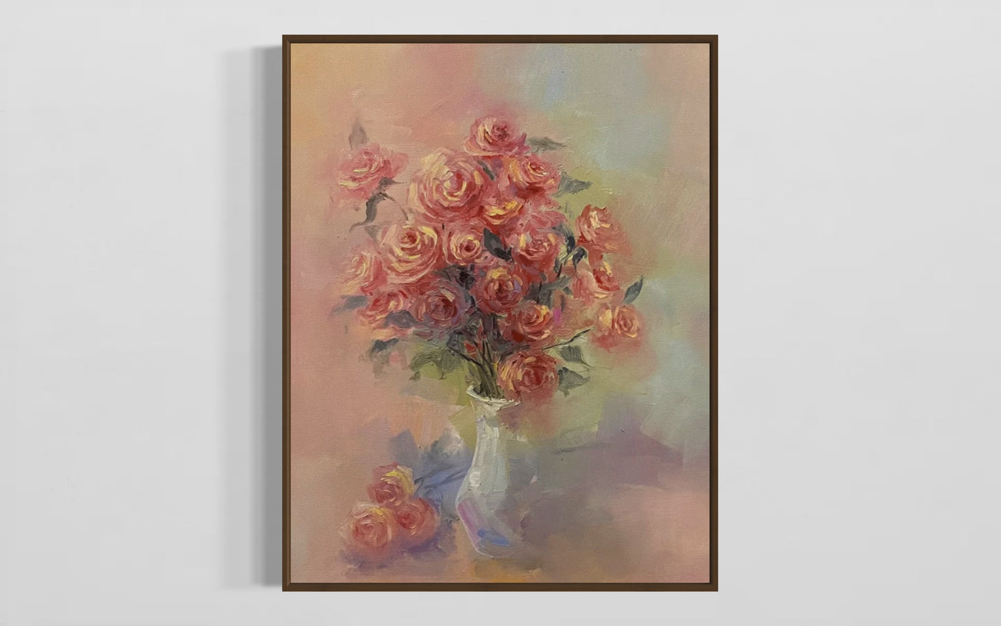 Vibrant Rose Bouquet Oil Painting - Hand-Painted Floral Art on Canvas