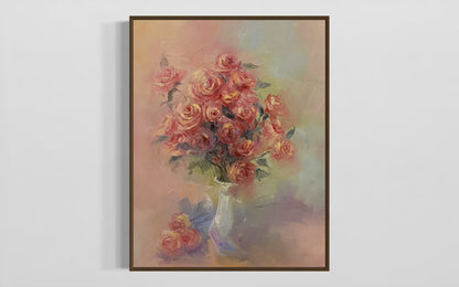 Vibrant Rose Bouquet Oil Painting - Hand-Painted Floral Art on Canvas