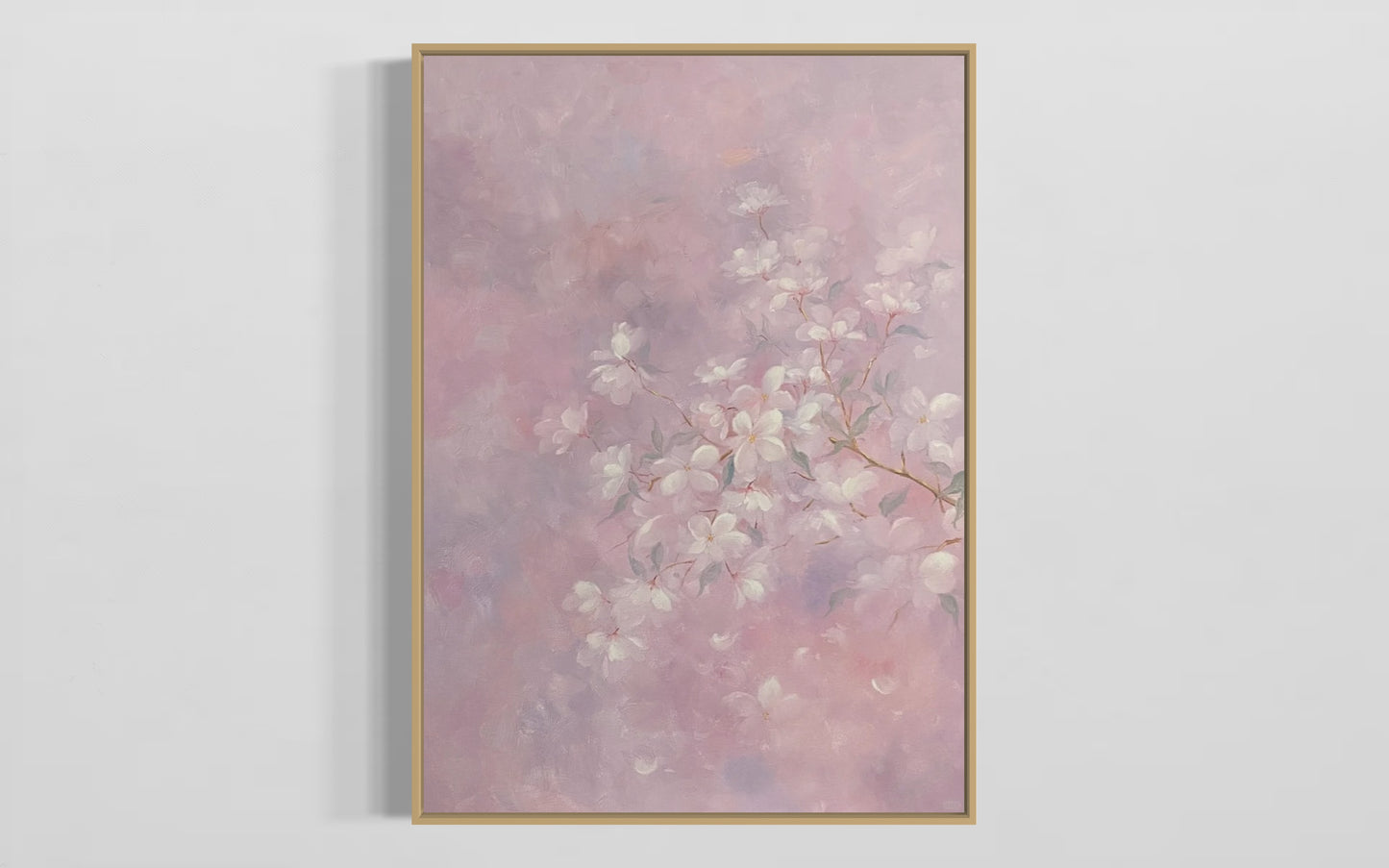 Soft Pink Floral Oil Painting - Hand-Painted Blossoms on Canvas