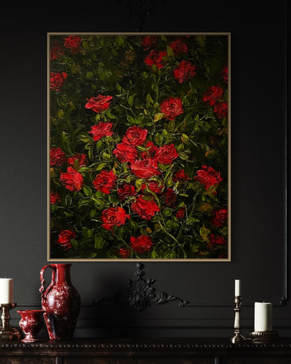 Vibrant Red Roses Oil Painting – Handcrafted Floral Art