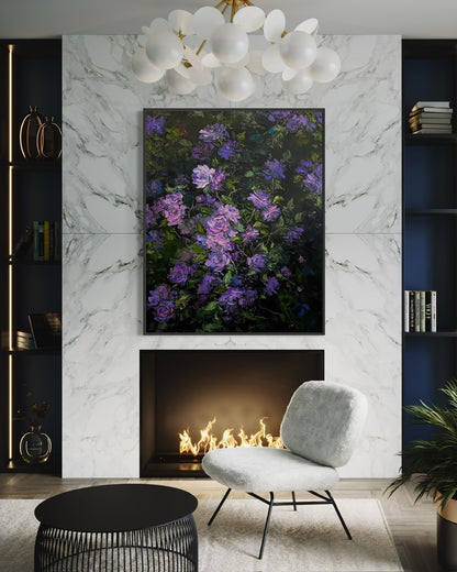 Purple Garden Bloom Oil Painting – Hand-Painted Canvas Art