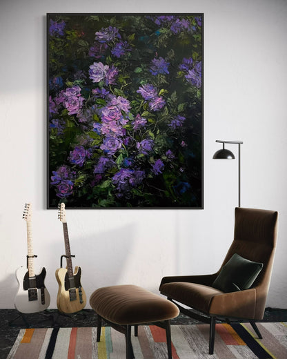 Purple Garden Bloom Oil Painting – Hand-Painted Canvas Art