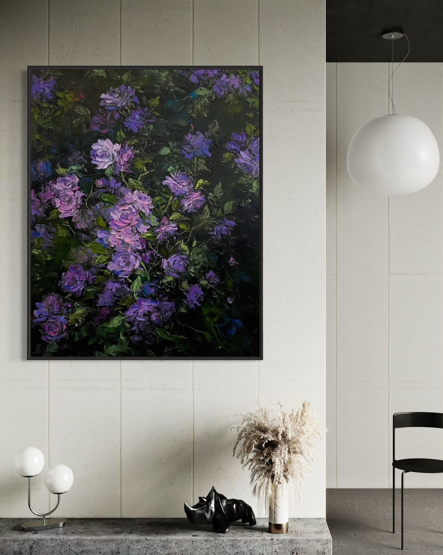 Purple Garden Bloom Oil Painting – Hand-Painted Canvas Art