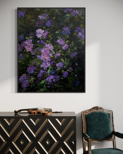 Purple Garden Bloom Oil Painting – Hand-Painted Canvas Art