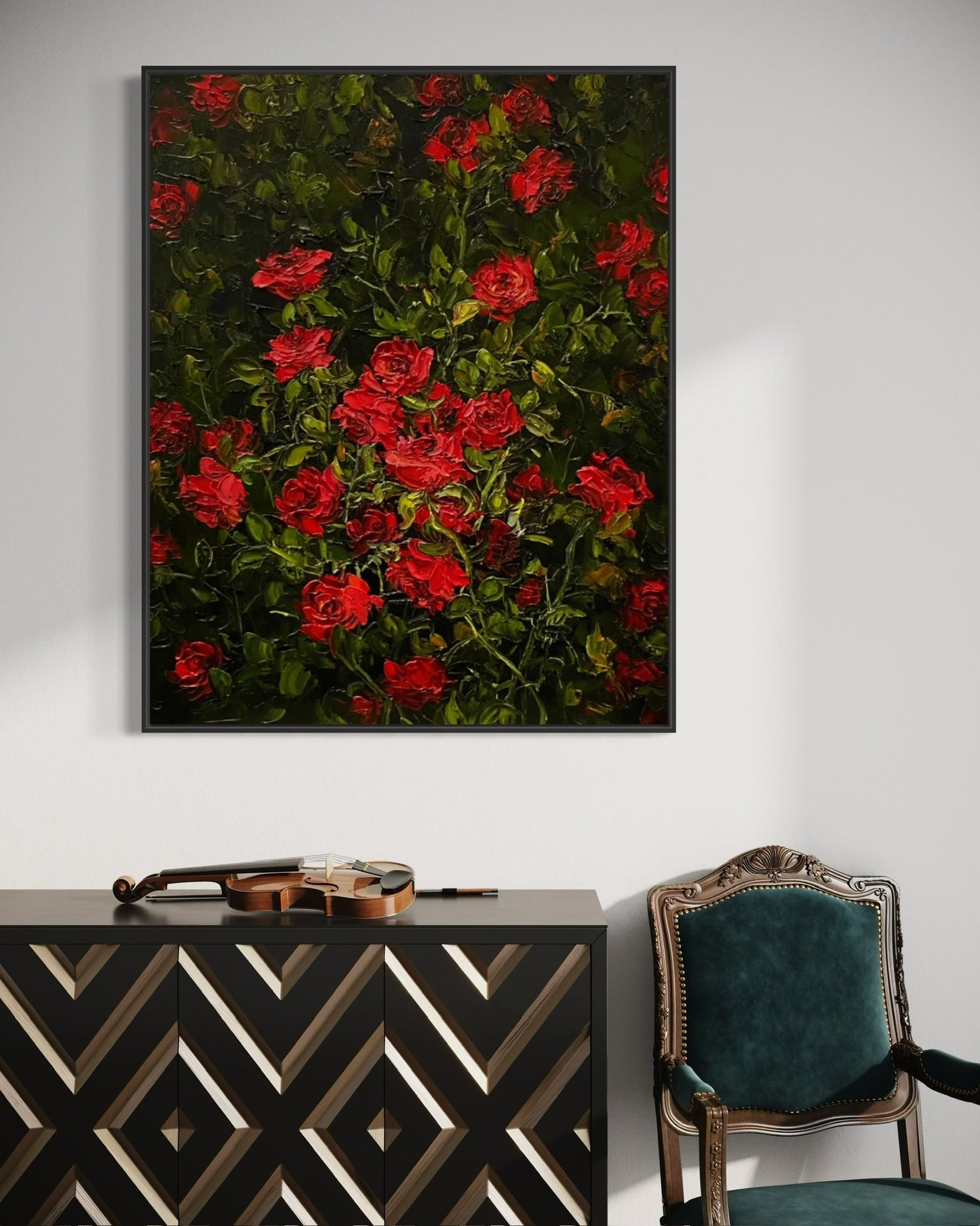 Vibrant Red Roses Oil Painting – Handcrafted Floral Art