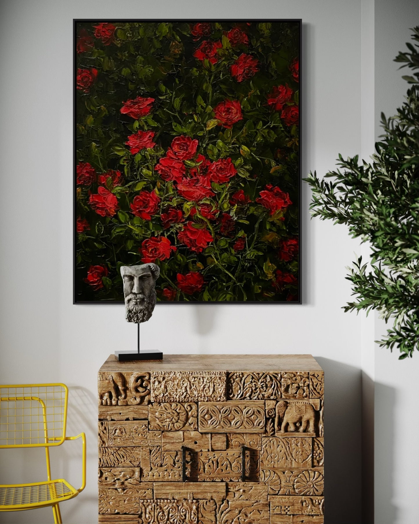 Vibrant Red Roses Oil Painting – Handcrafted Floral Art