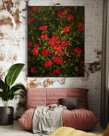 Vibrant Red Roses Oil Painting – Handcrafted Floral Art