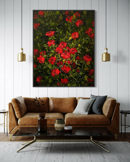 Vibrant Red Roses Oil Painting – Handcrafted Floral Art