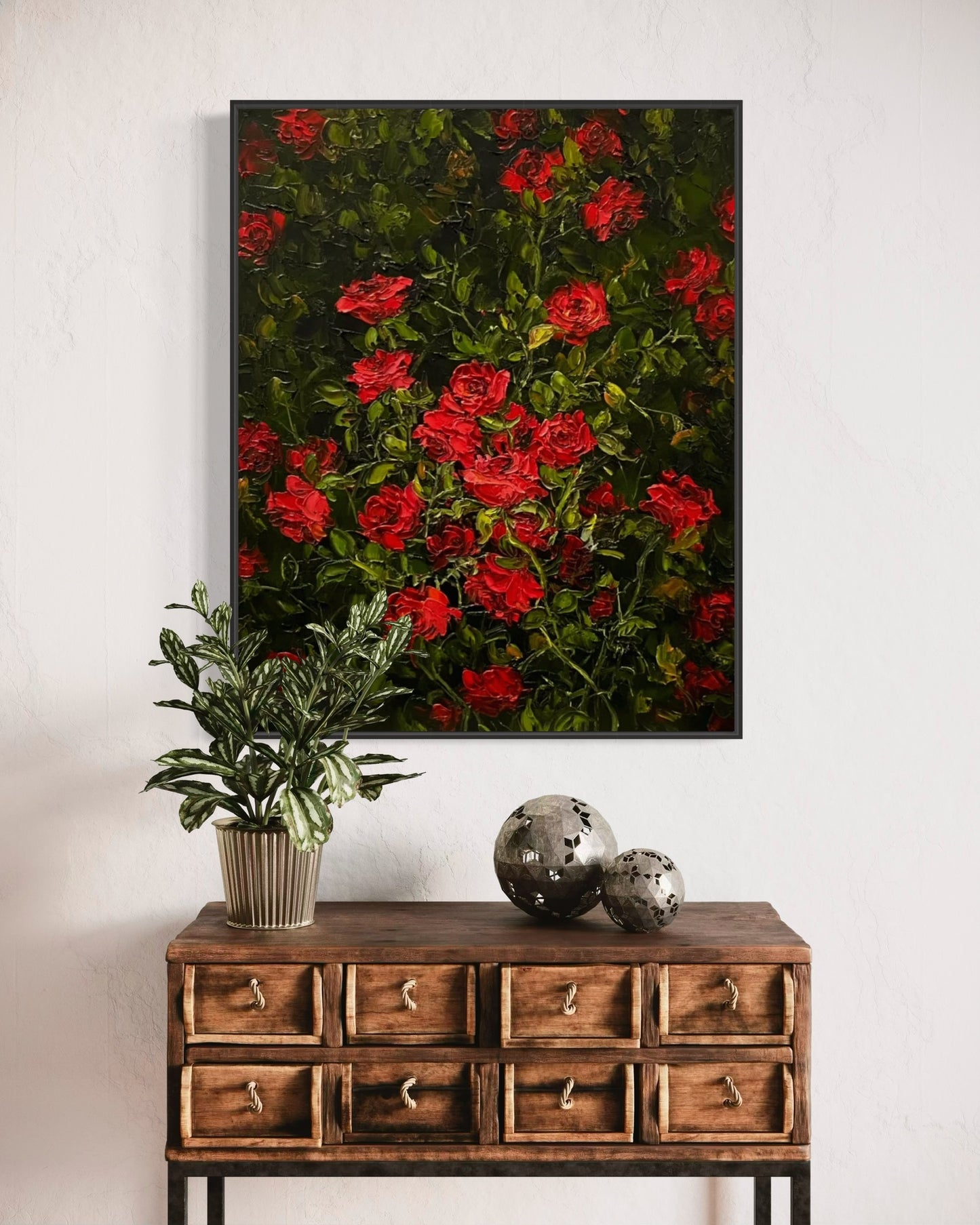 Vibrant Red Roses Oil Painting – Handcrafted Floral Art