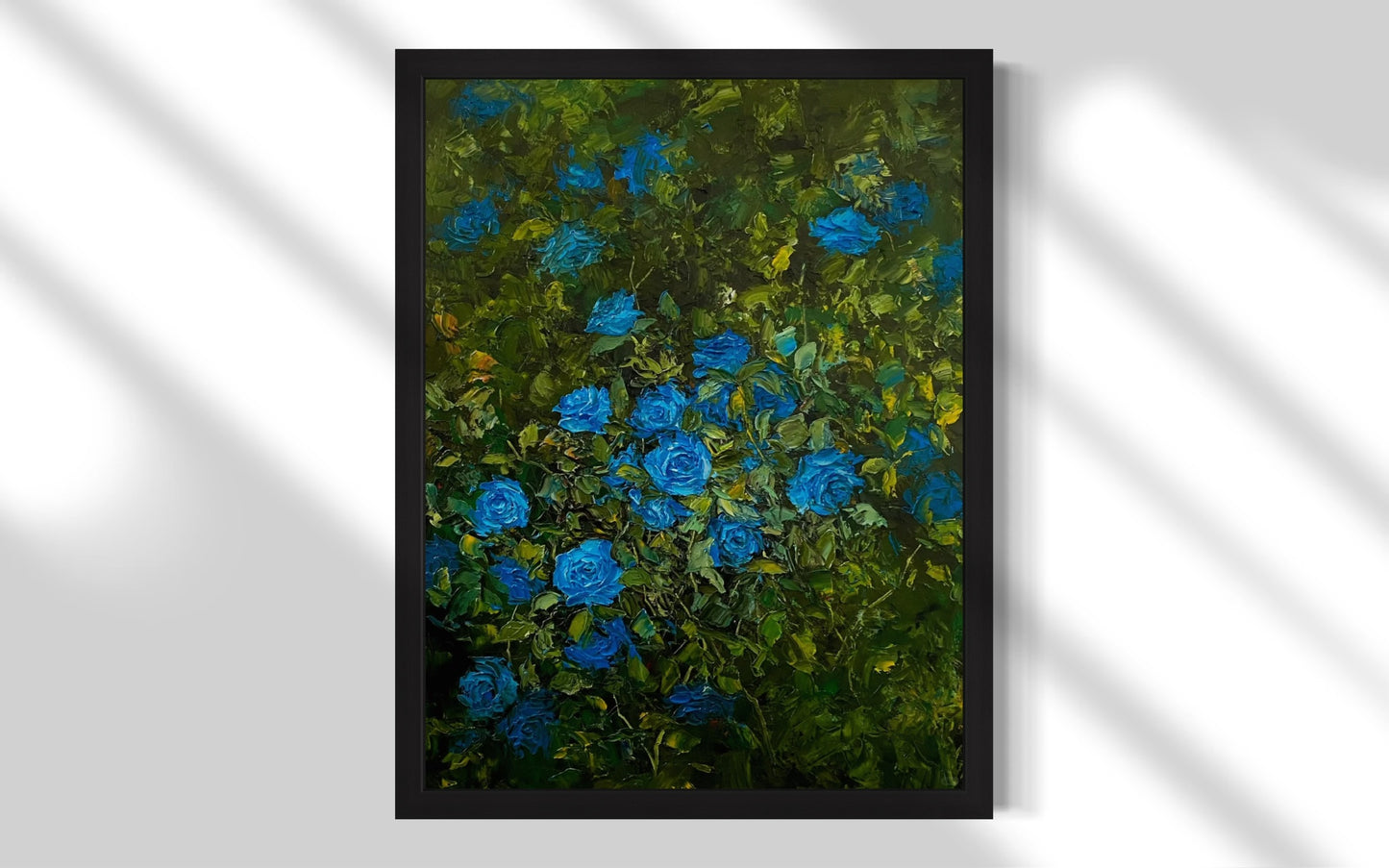 Serene Blue Roses Oil Painting – Lush Floral Canvas Art