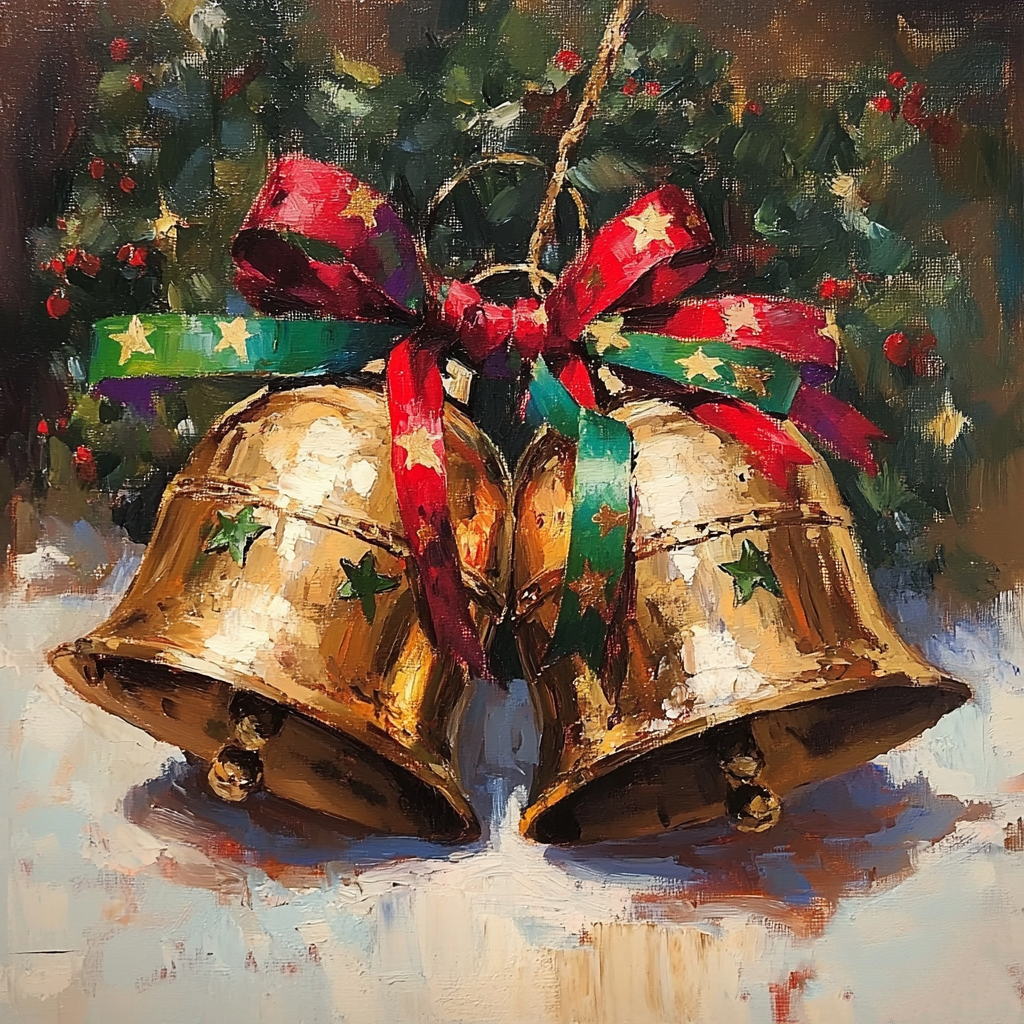 Hand-Painted Christmas Jingle Bells Art - Festive Holiday Decor for Home