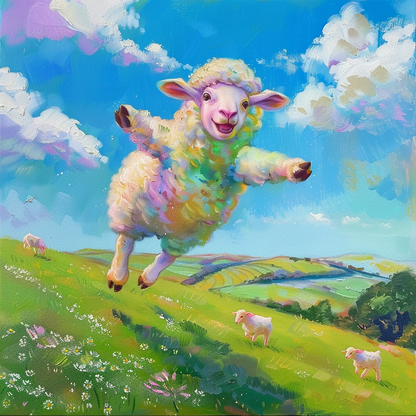 Rainbow Lamb in Green Meadows