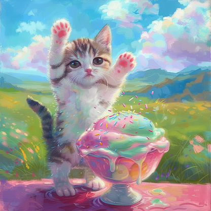 Kitten and Ice Cream Joy