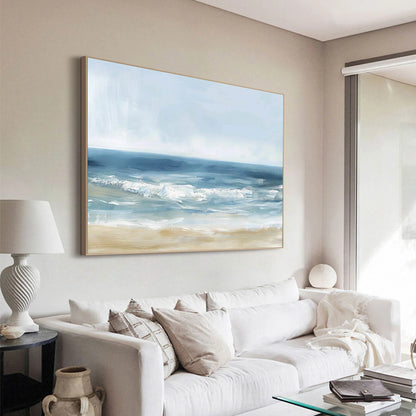 Minimalist White Blue Ocean Painting CM#128