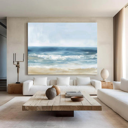 Minimalist White Blue Ocean Painting CM#128