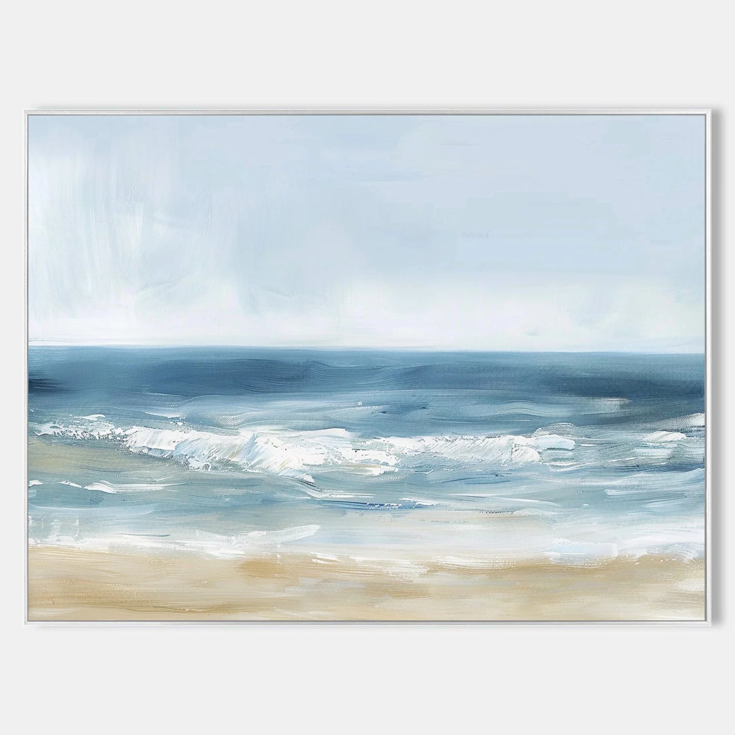 Minimalist White Blue Ocean Painting CM#128