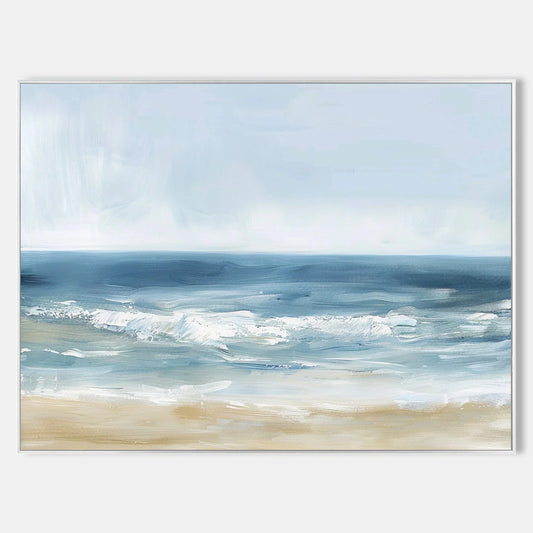 Minimalist White Blue Ocean Painting CM#128