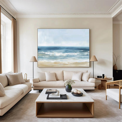 Minimalist White Blue Ocean Painting CM#128