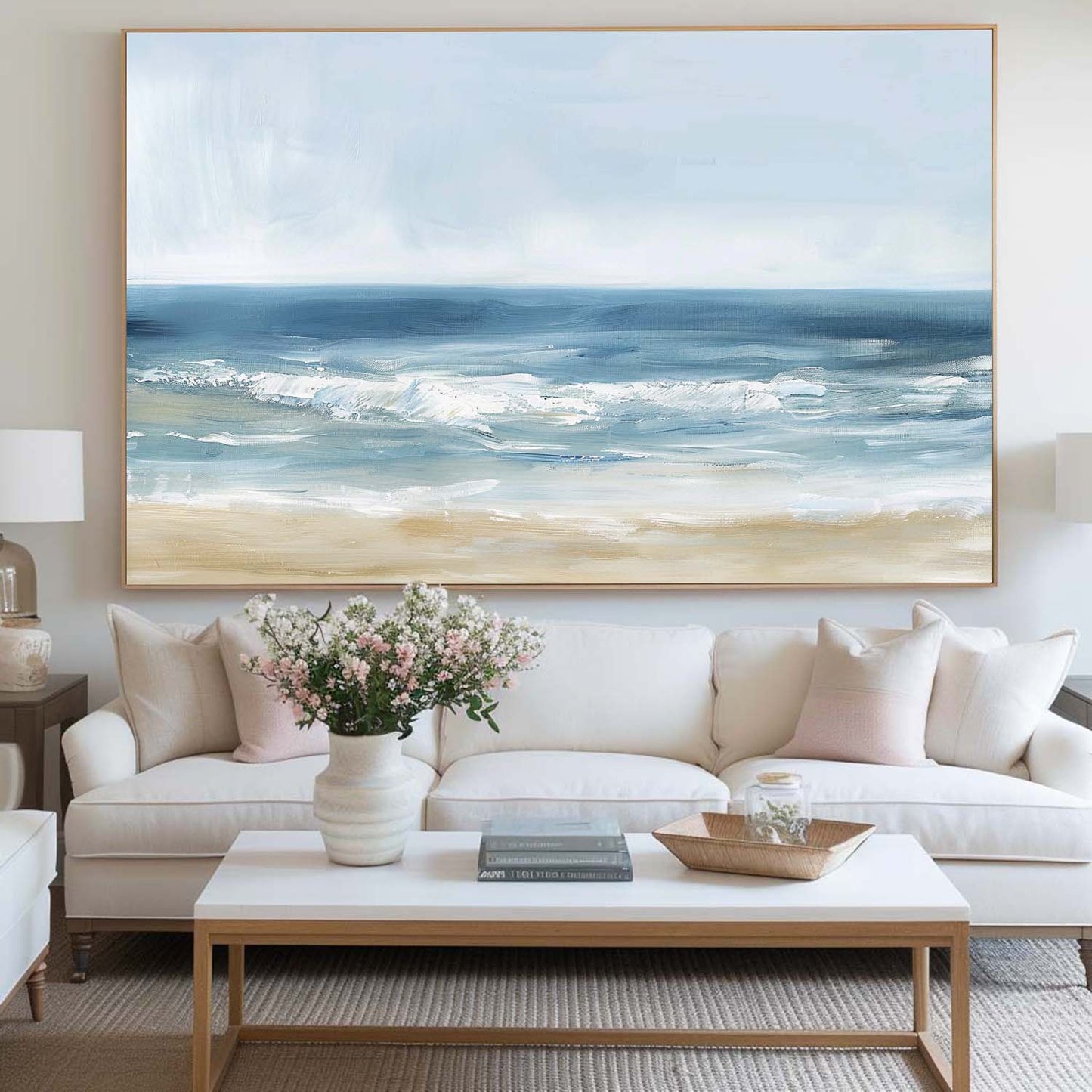 Minimalist White Blue Ocean Painting CM#128
