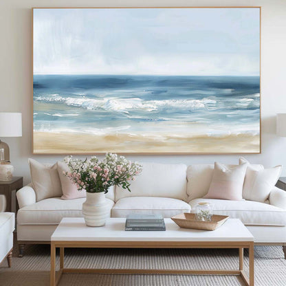 Minimalist White Blue Ocean Painting CM#128