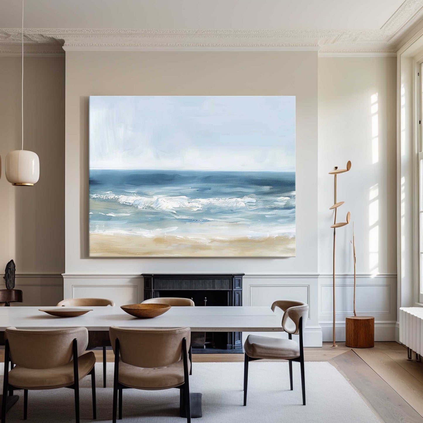 Minimalist White Blue Ocean Painting CM#128