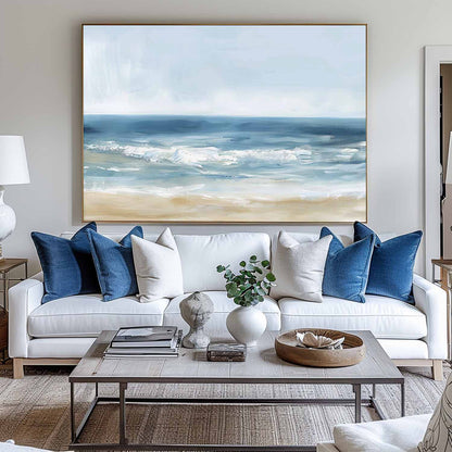 Minimalist White Blue Ocean Painting CM#128