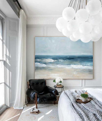 Minimalist White Blue Ocean Painting CM#128