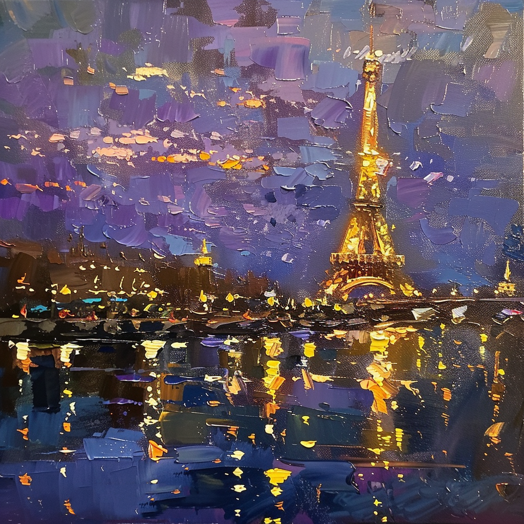 Eiffel Tower River Reflection Hand-Painted Oil Art