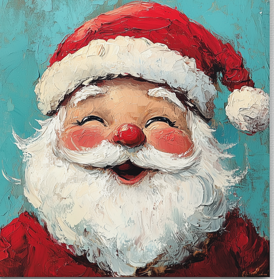 Jolly Santa Claus in Blue - Classic Christmas Oil Painting