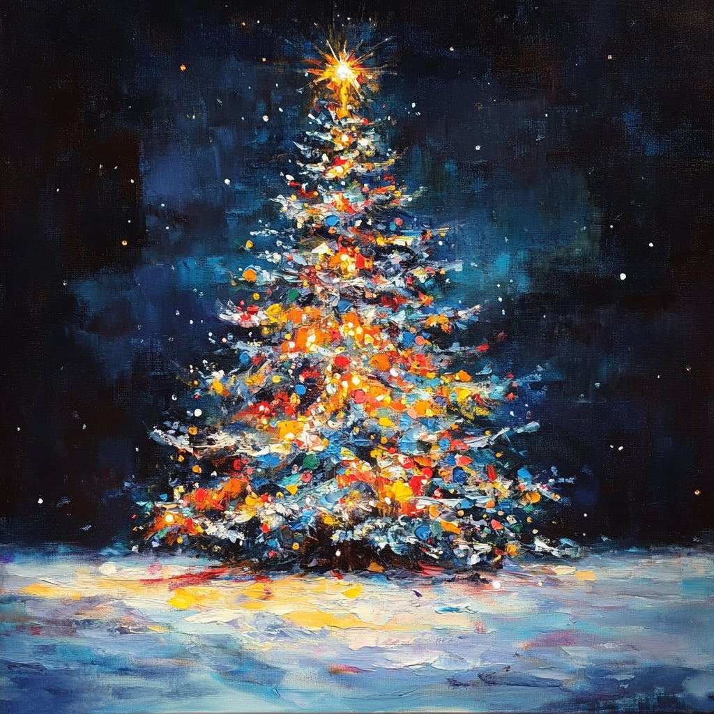 Midnight Christmas Tree Painting - Festive Wall Art for Holiday Decor