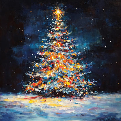 Midnight Christmas Tree Painting - Festive Wall Art for Holiday Decor