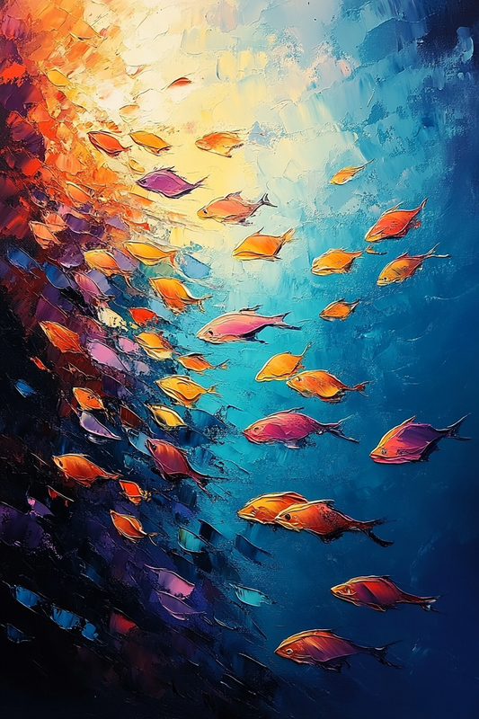 Colorful Fish Swim – Vibrant Oil Painting for Coastal Decor